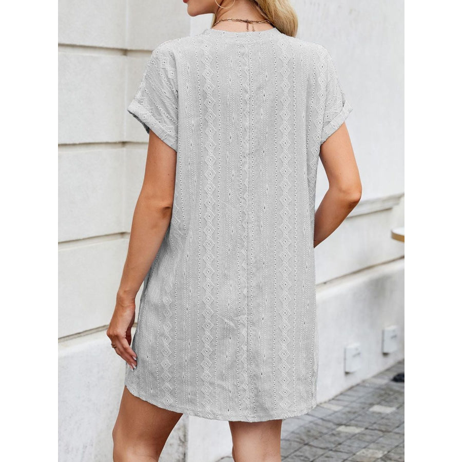 Eyelet Round Neck Casual Mini Dress Apparel and Accessories