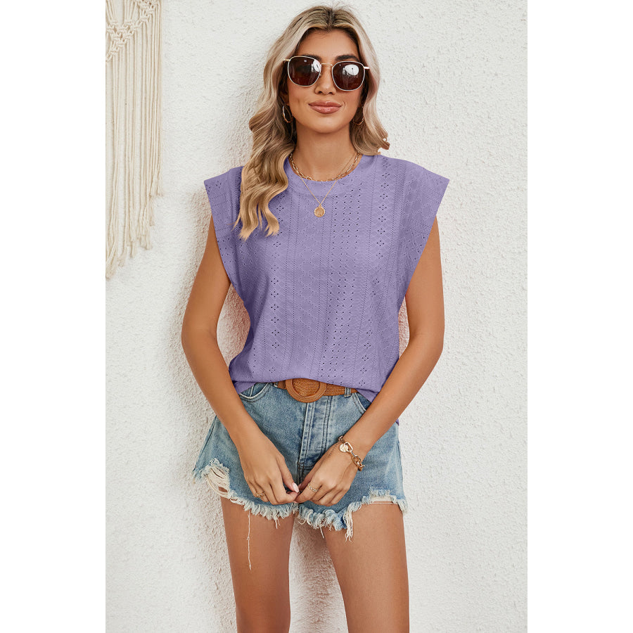 Eyelet Round Neck Tank Apparel and Accessories