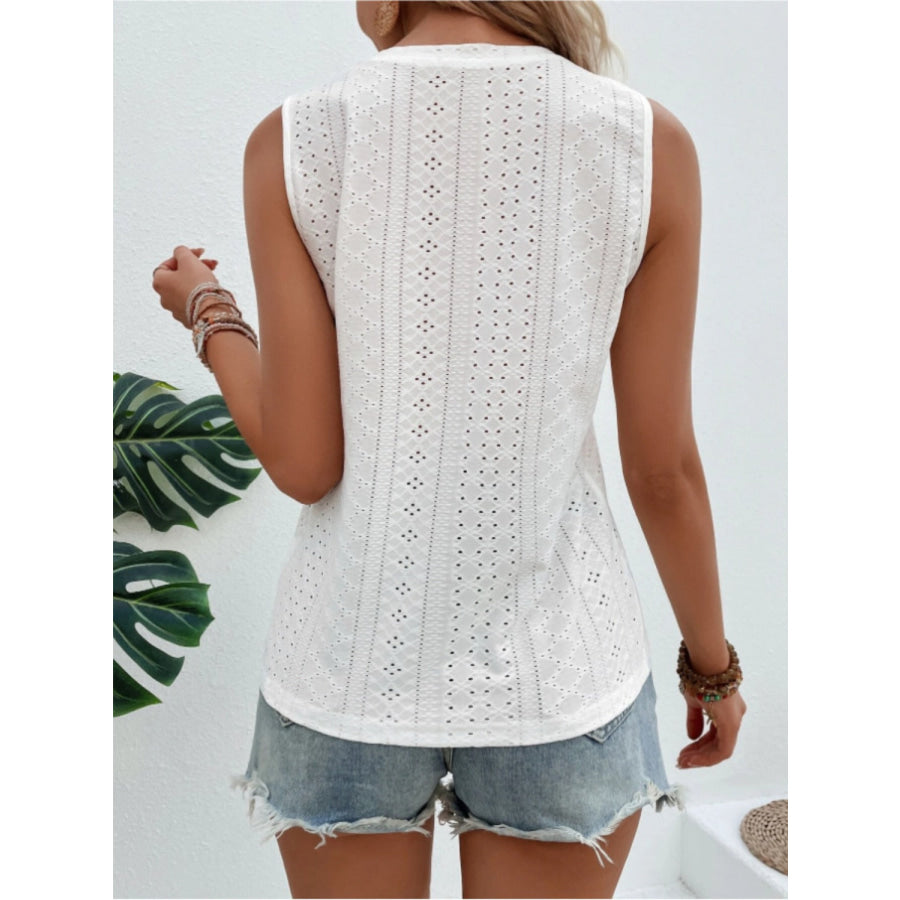 Eyelet Round Neck Tank Apparel and Accessories