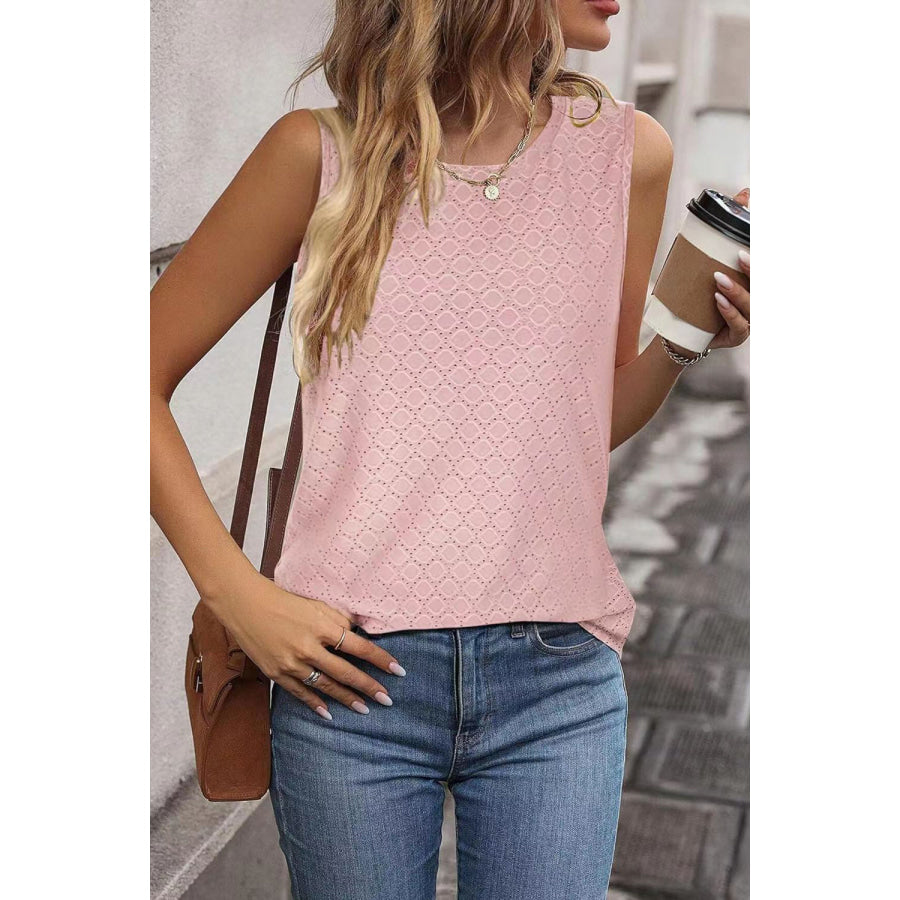 Eyelet Round Neck Tank Apparel and Accessories