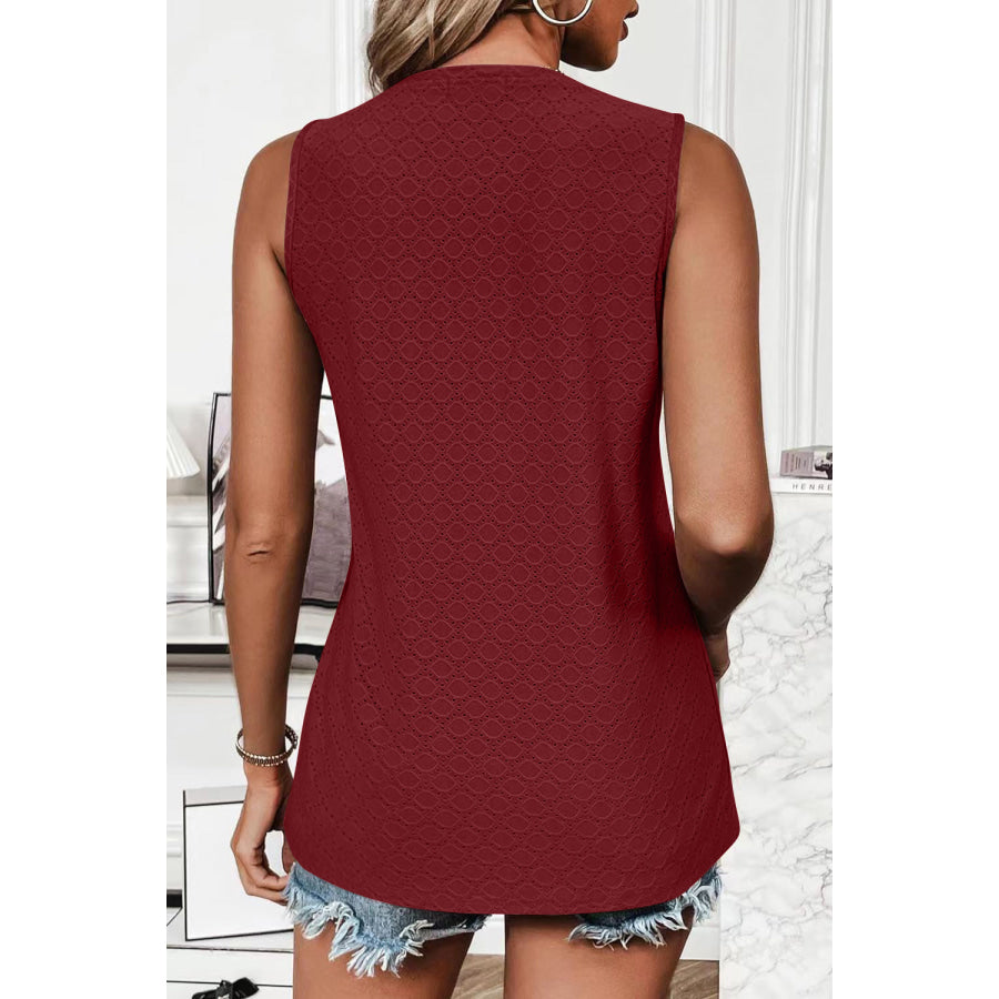 Eyelet Round Neck Tank Apparel and Accessories