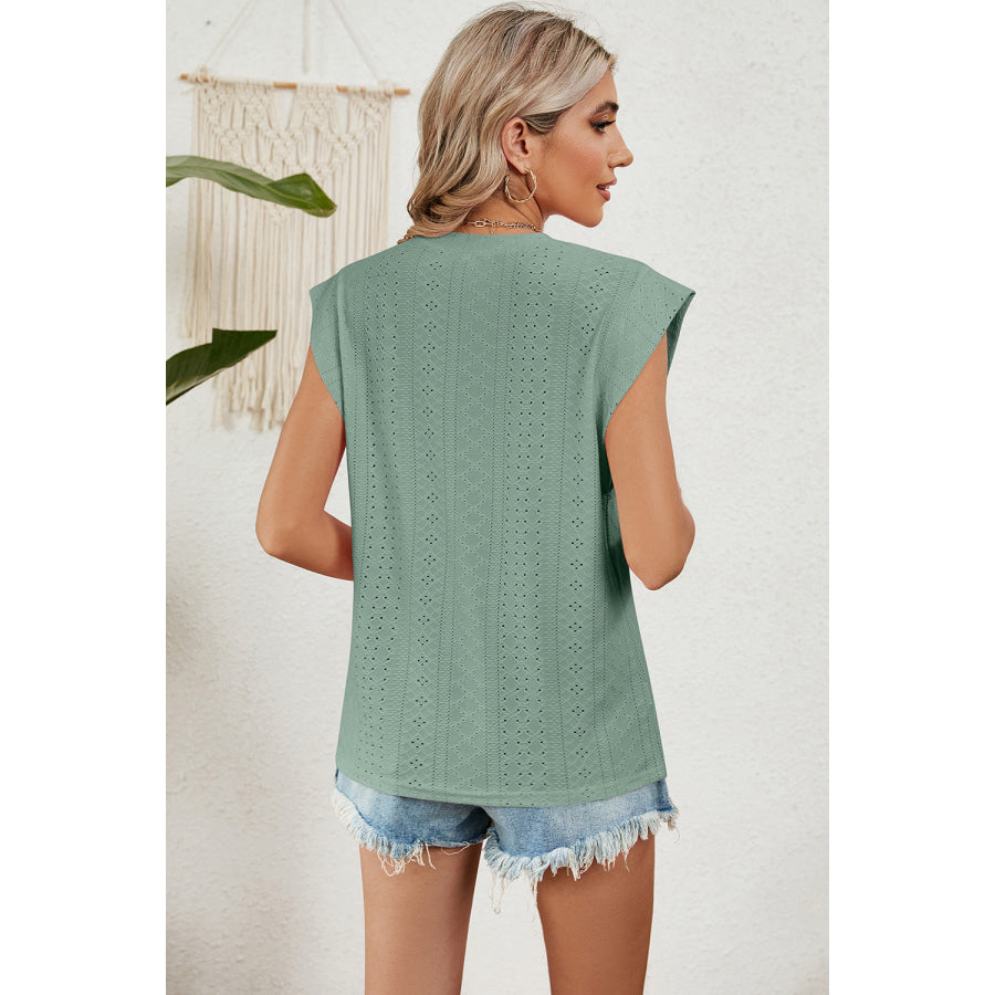 Eyelet Round Neck Tank Apparel and Accessories