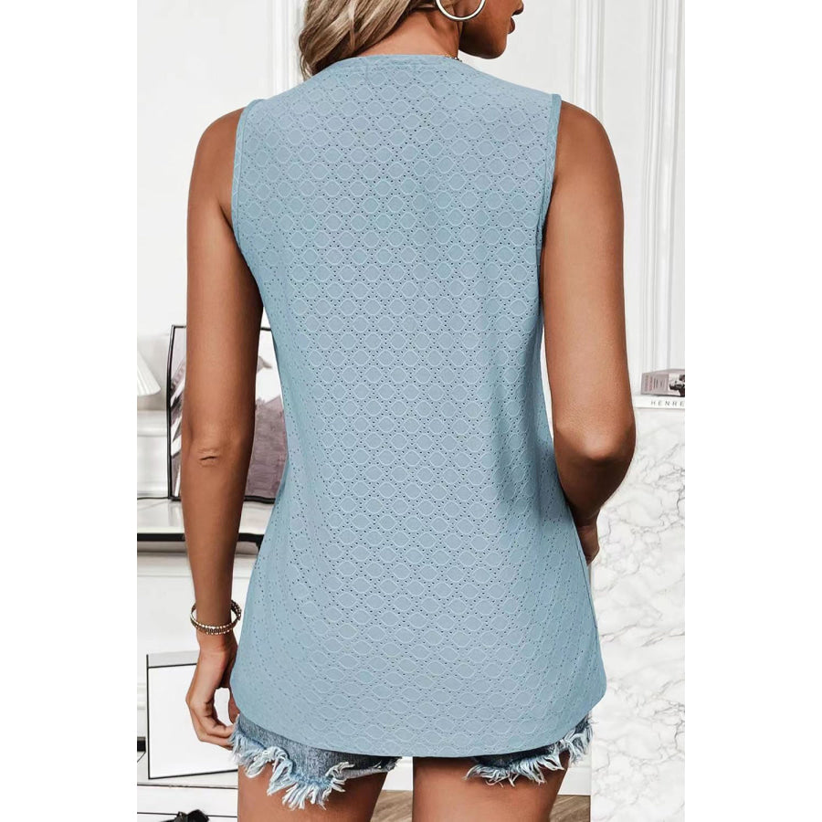 Eyelet Round Neck Tank Apparel and Accessories