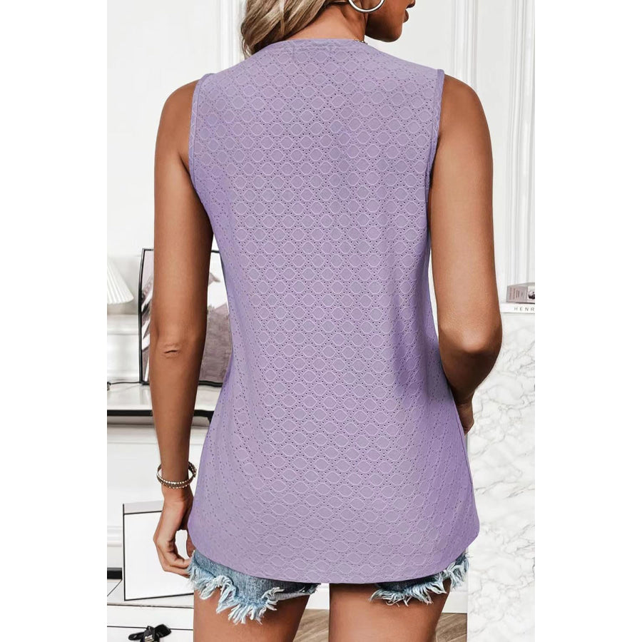 Eyelet Round Neck Tank Apparel and Accessories