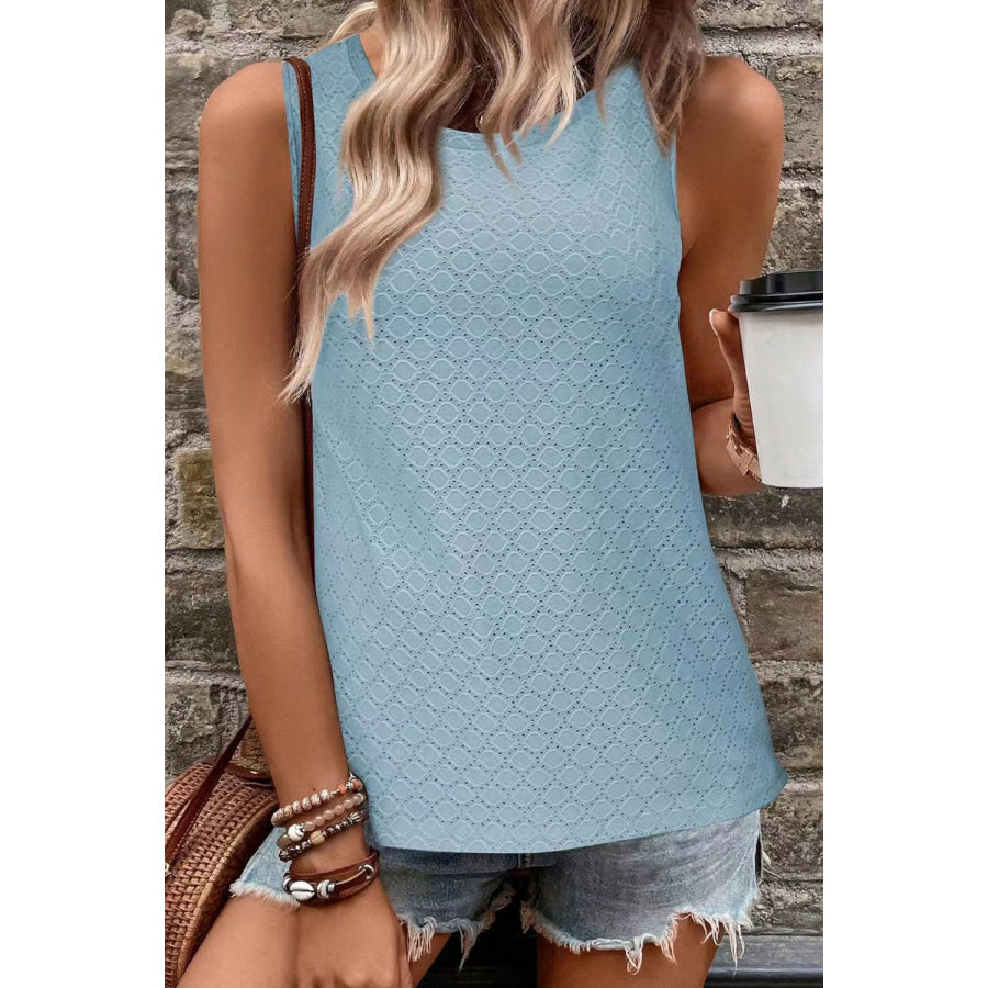 Eyelet Round Neck Tank Apparel and Accessories