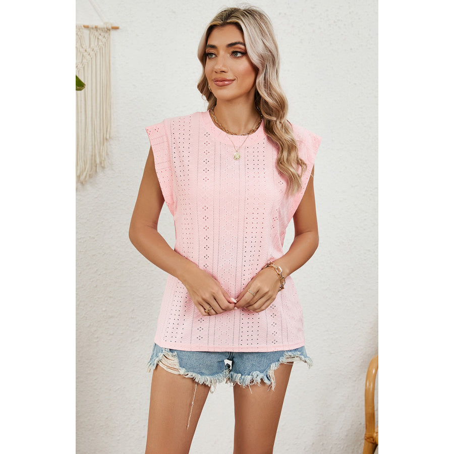 Eyelet Round Neck Tank Apparel and Accessories