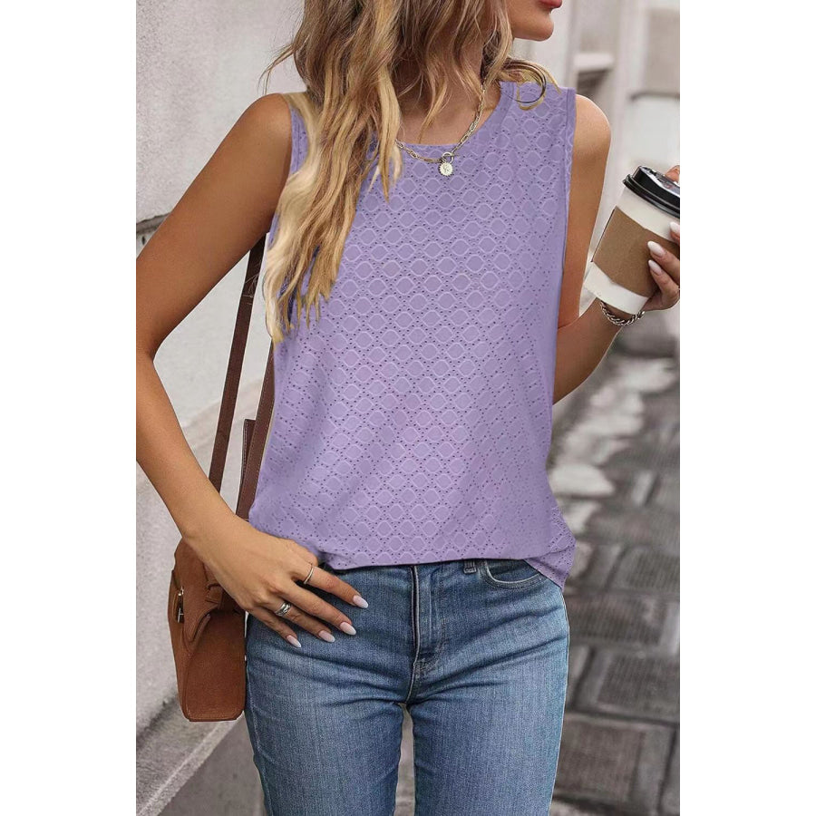 Eyelet Round Neck Tank Apparel and Accessories