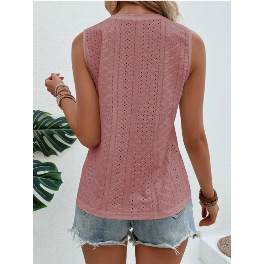 Eyelet Round Neck Tank Apparel and Accessories