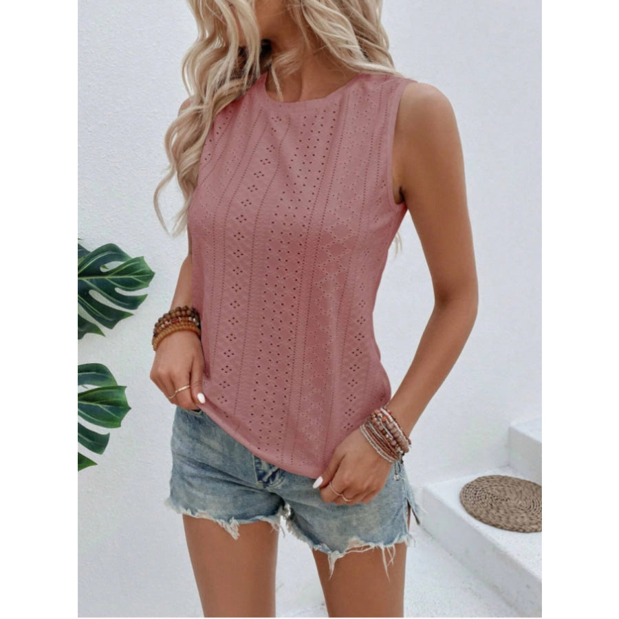 Eyelet Round Neck Tank Apparel and Accessories