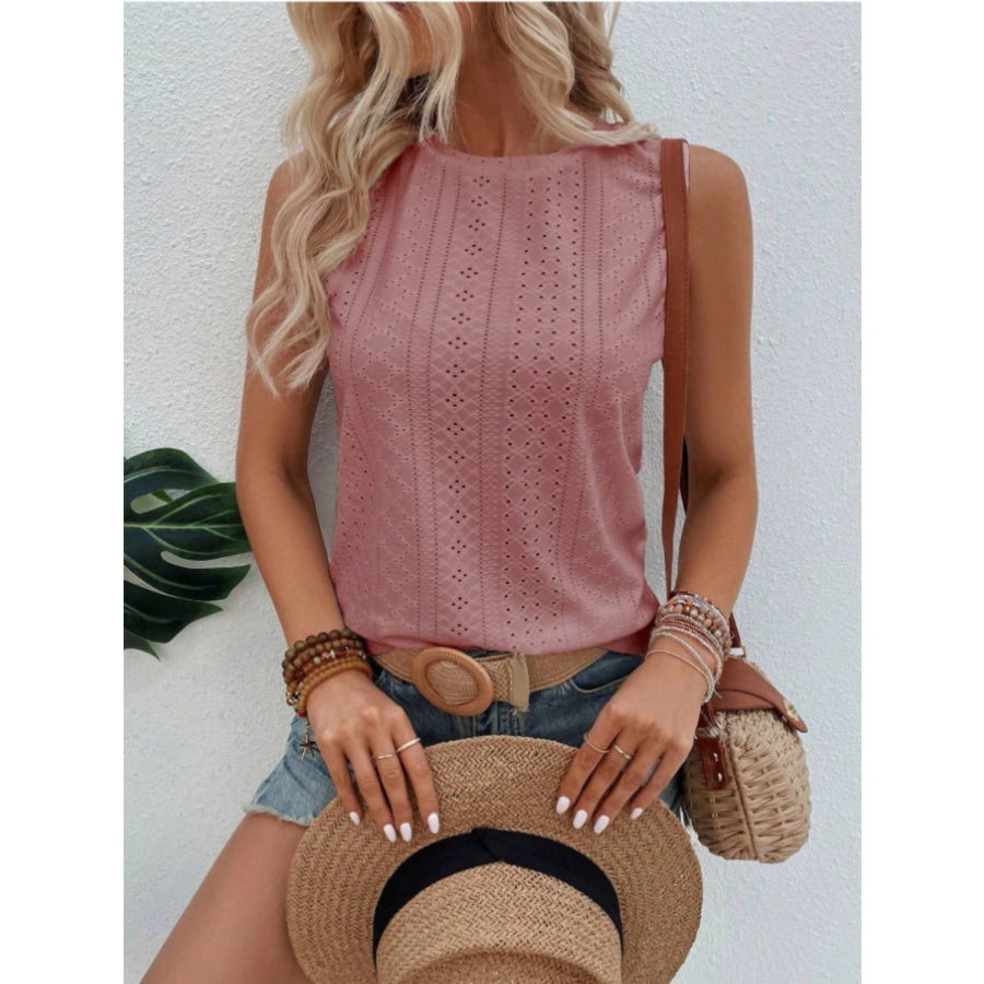 Eyelet Round Neck Tank Apparel and Accessories