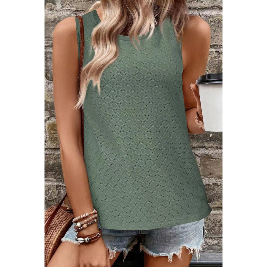 Eyelet Round Neck Tank Apparel and Accessories