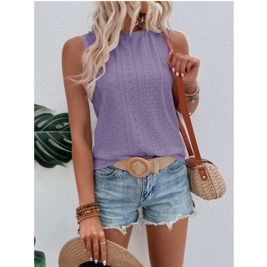 Eyelet Round Neck Tank Apparel and Accessories