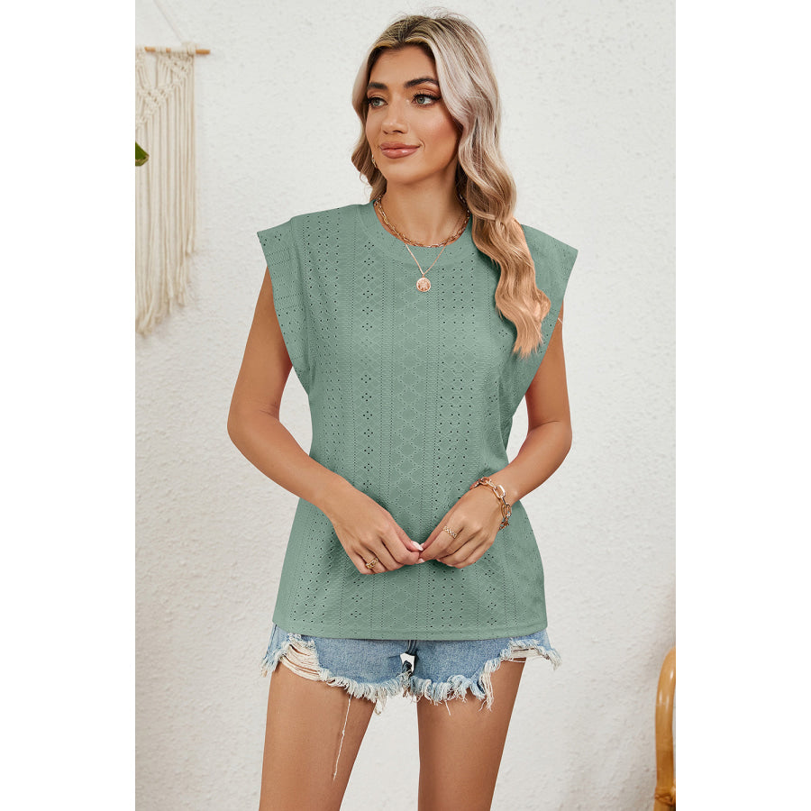 Eyelet Round Neck Tank Apparel and Accessories