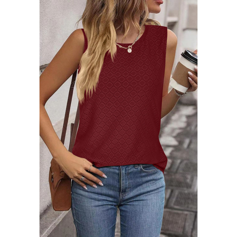 Eyelet Round Neck Tank Apparel and Accessories