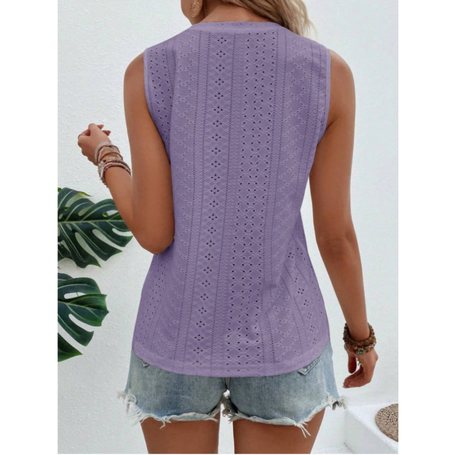 Eyelet Round Neck Tank Mauve / S Apparel and Accessories