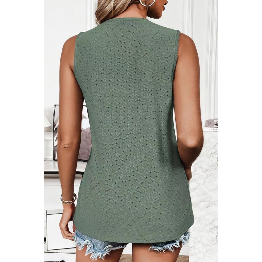 Eyelet Round Neck Tank Apparel and Accessories