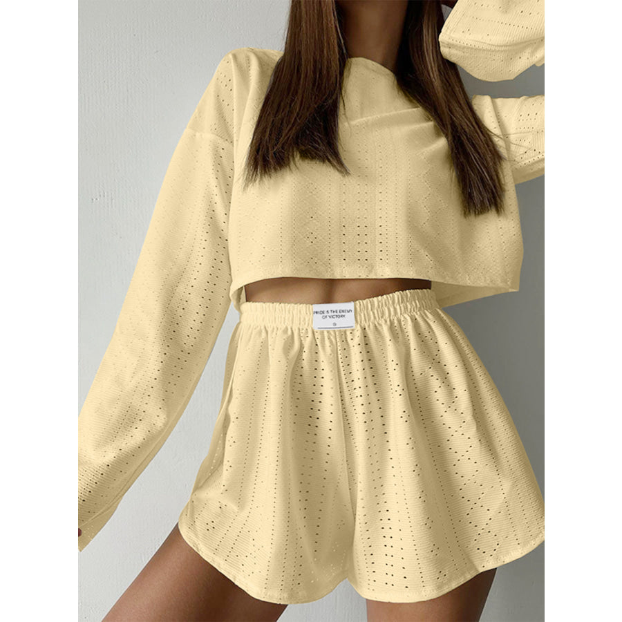 Eyelet Round Neck Top and Shorts Set Apparel Accessories