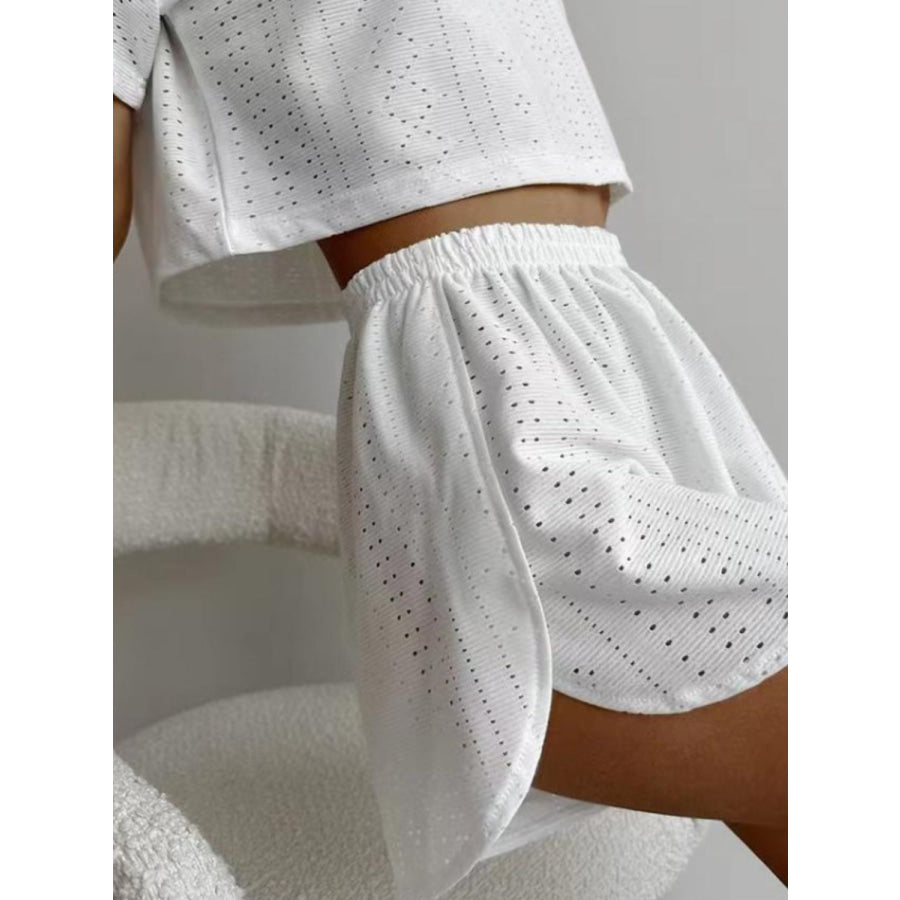 Eyelet Round Neck Top and Shorts Set Apparel Accessories