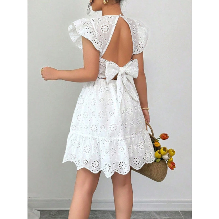 Eyelet Ruffle Sleeve Mini Dress Apparel and Accessories