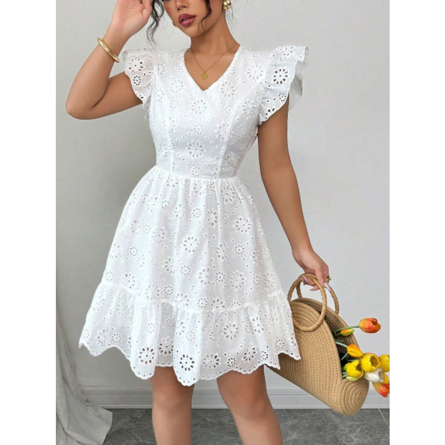 Eyelet Ruffle Sleeve Mini Dress Apparel and Accessories