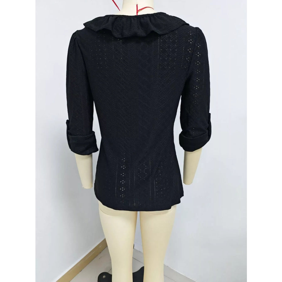 Eyelet Ruffle V-Neck Blouse Apparel and Accessories