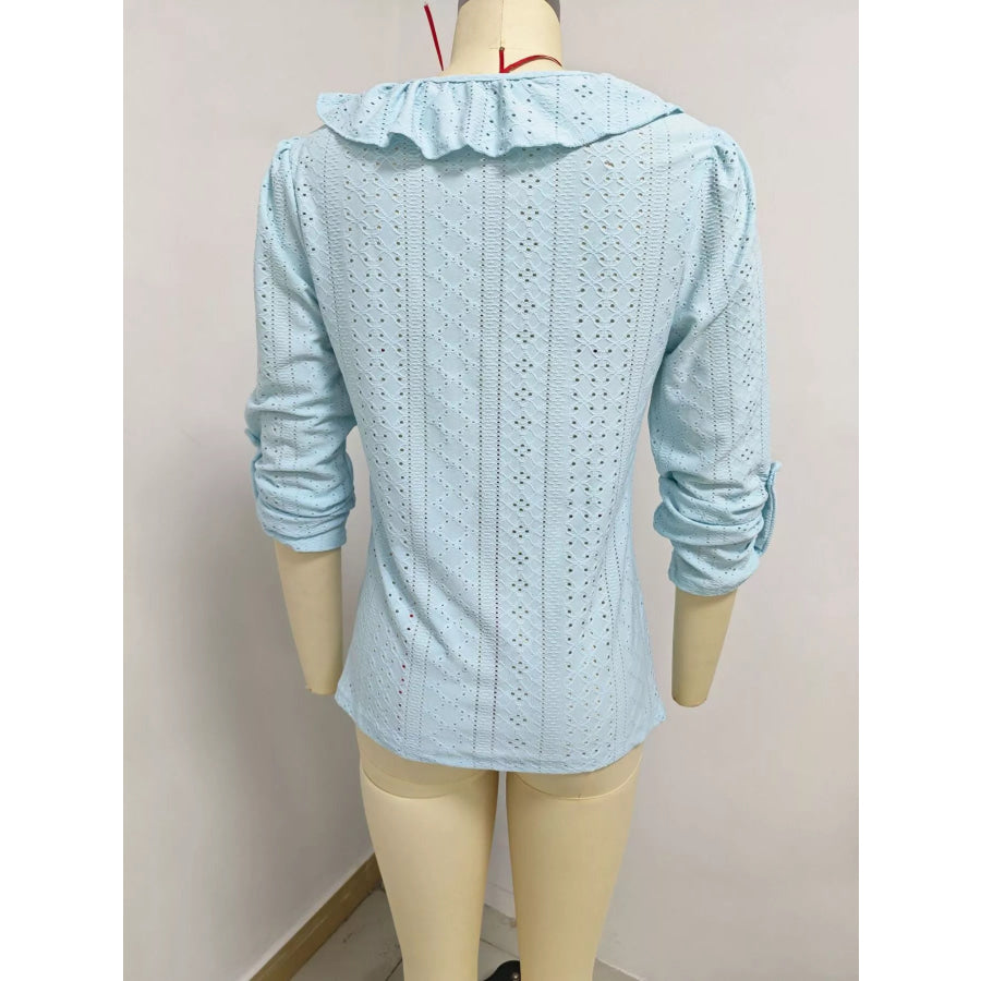 Eyelet Ruffle V-Neck Blouse Apparel and Accessories