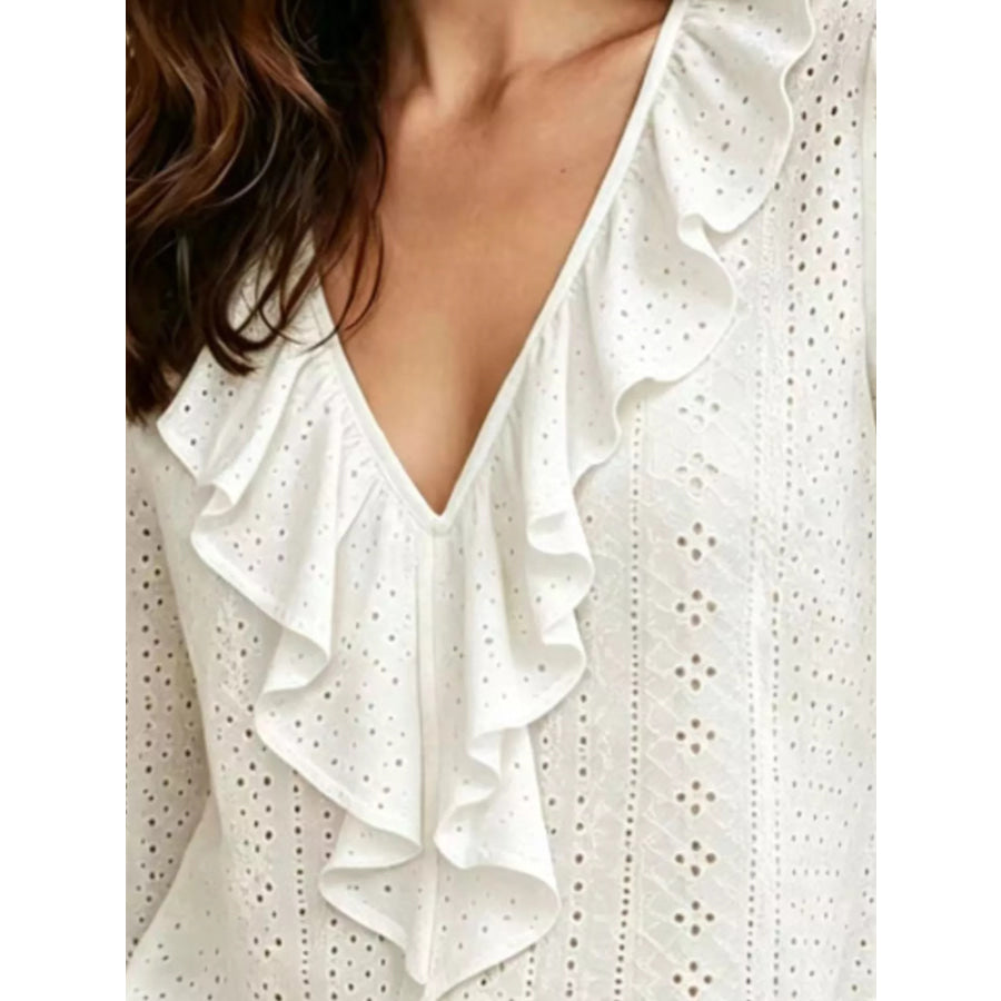 Eyelet Ruffle V-Neck Blouse Apparel and Accessories