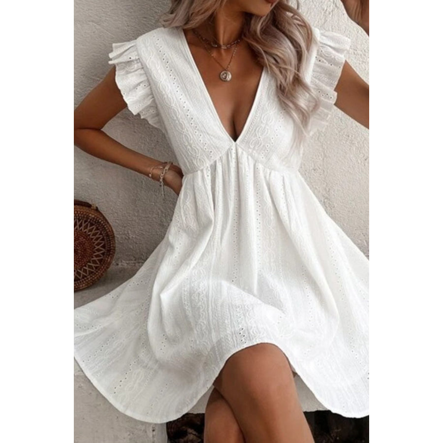 Eyelet Ruffled Cap Sleeve Mini Dress Apparel and Accessories