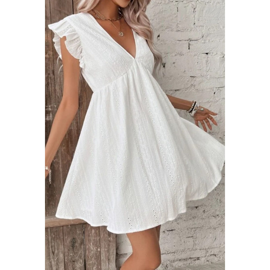 Eyelet Ruffled Cap Sleeve Mini Dress Apparel and Accessories