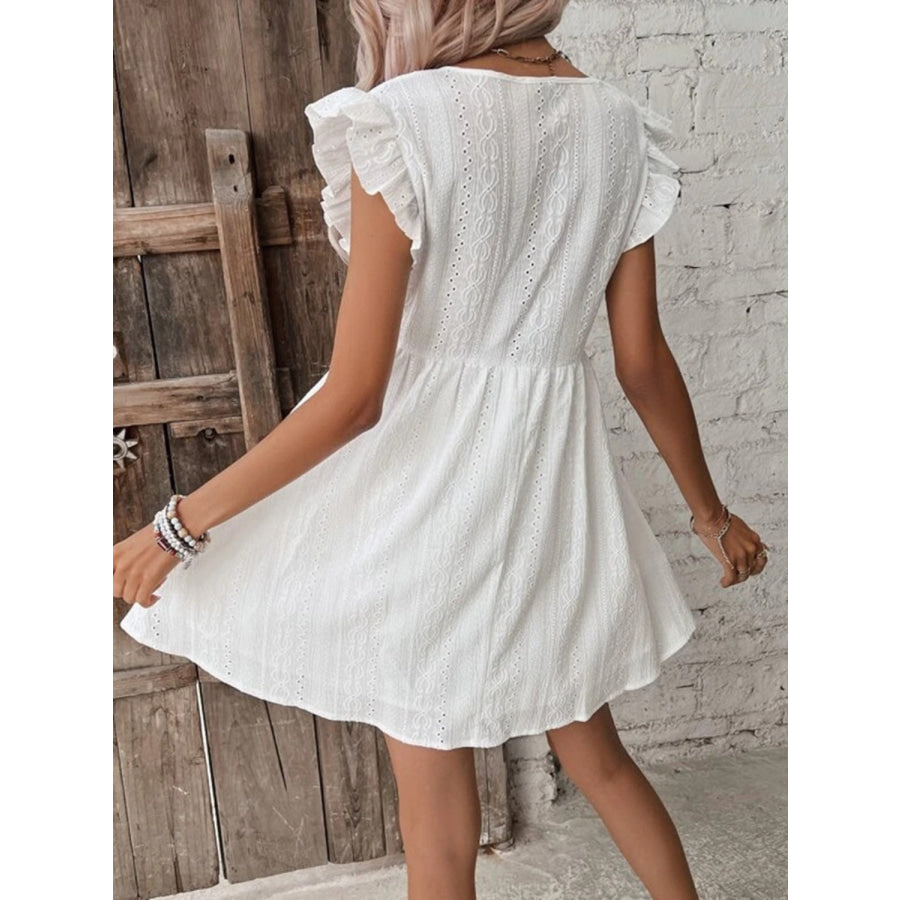 Eyelet Ruffled Cap Sleeve Mini Dress Apparel and Accessories