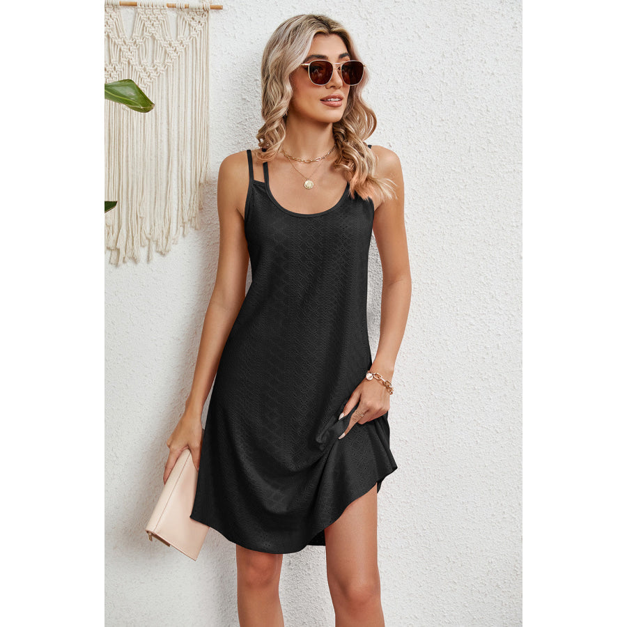 Eyelet Scoop Neck Double Strap Dress Black / S Apparel and Accessories