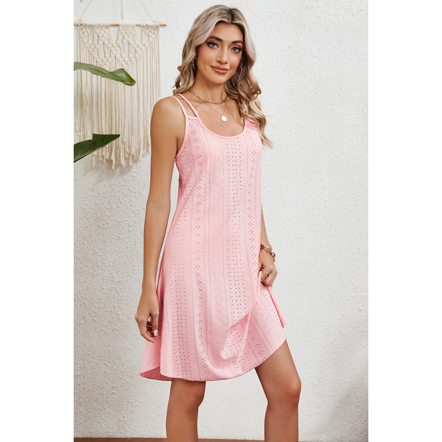 Eyelet Scoop Neck Double Strap Dress Blush Pink / S Apparel and Accessories