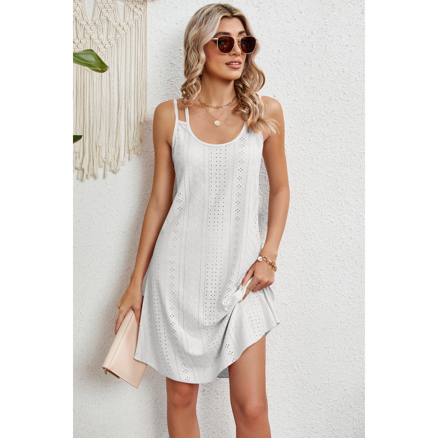 Eyelet Scoop Neck Double Strap Dress White / S Apparel and Accessories