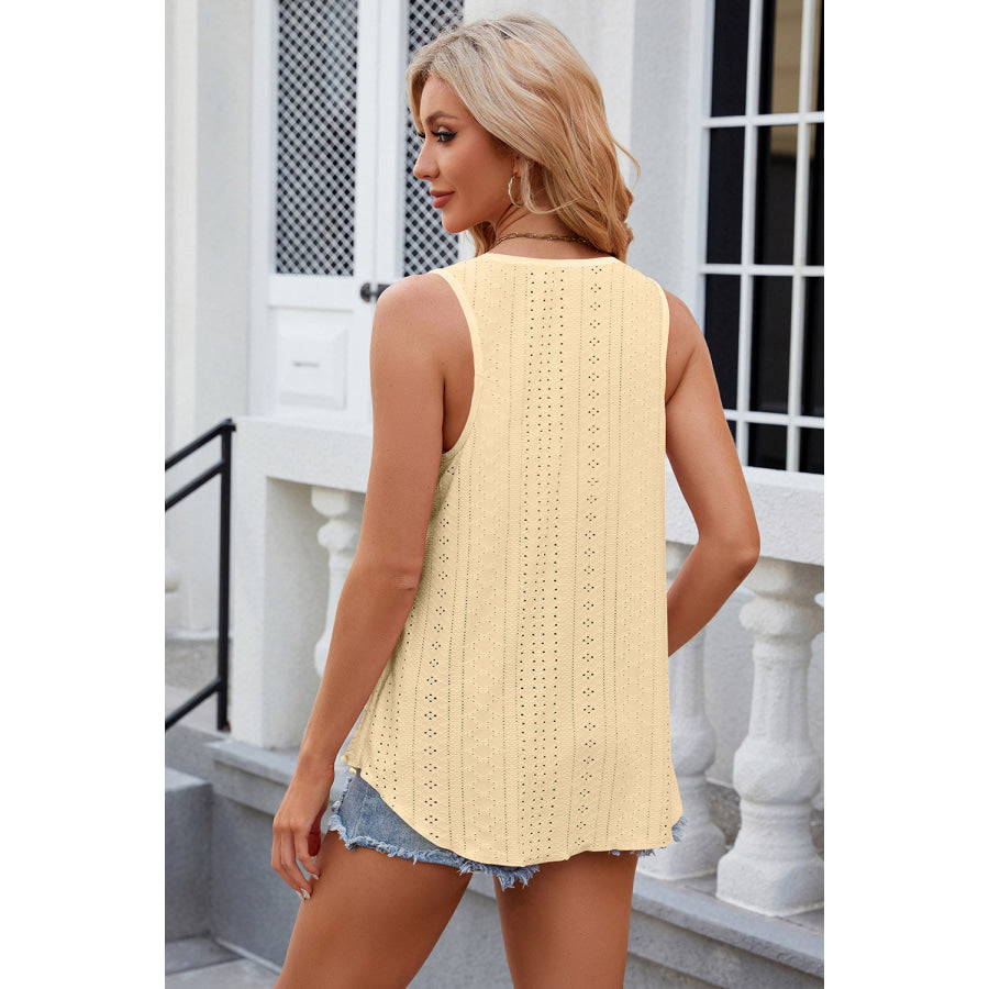 Eyelet Scoop Neck Wide Strap Tank Apparel and Accessories