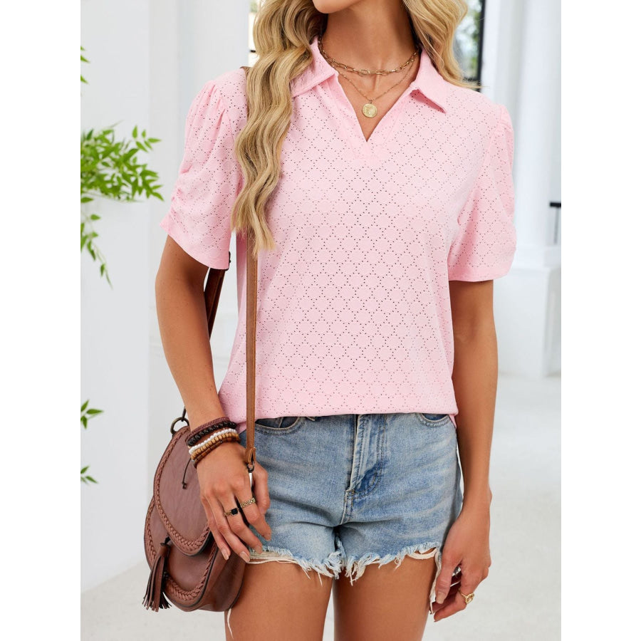 Eyelet Short Sleeve Blouse Apparel and Accessories