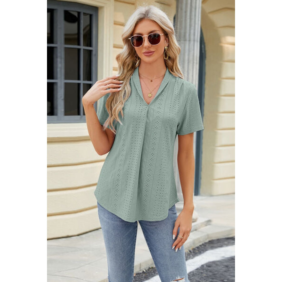 Eyelet Short Sleeve Blouse Apparel and Accessories