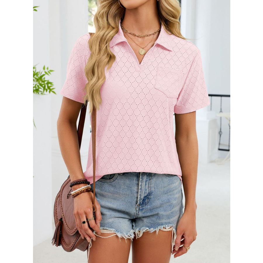 Eyelet Short Sleeve Blouse Apparel and Accessories