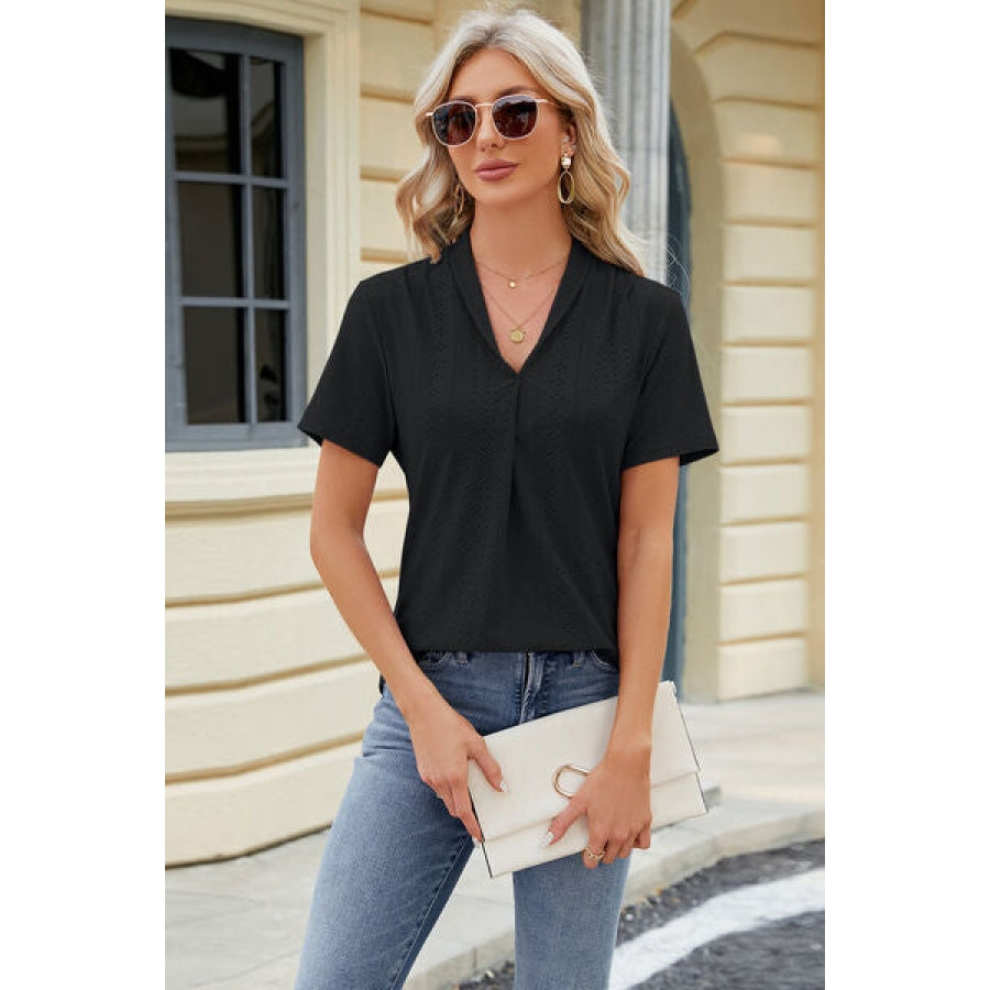 Eyelet Short Sleeve Blouse Apparel and Accessories