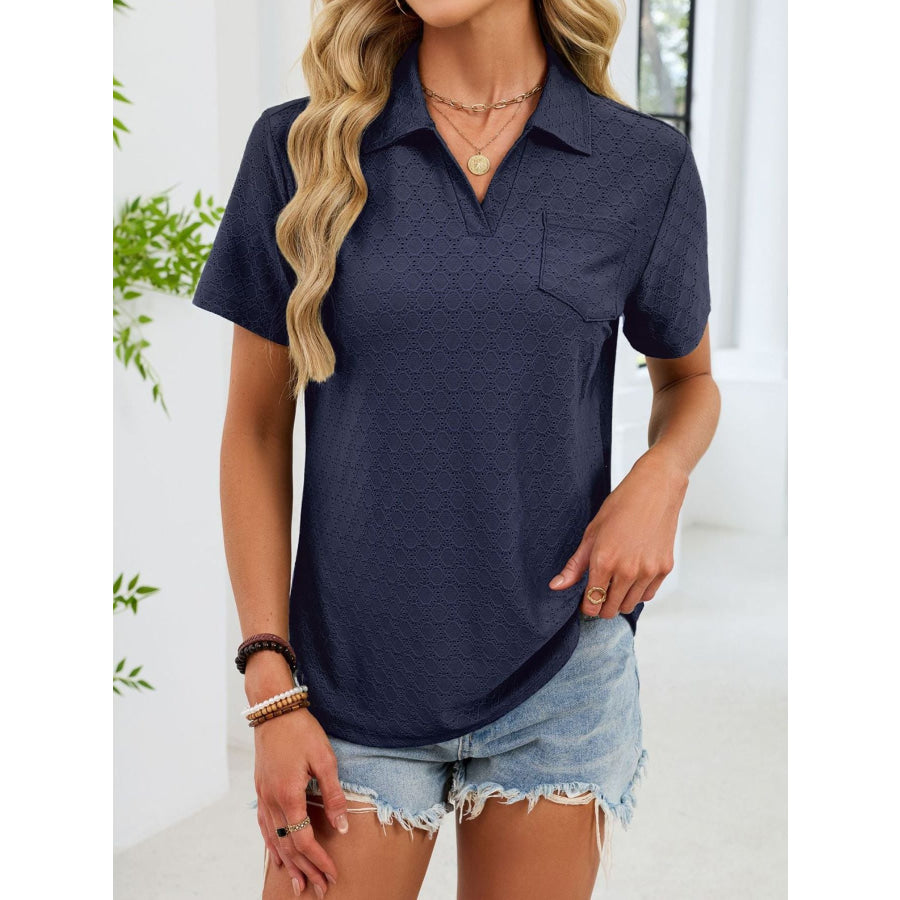 Eyelet Short Sleeve Blouse Apparel and Accessories