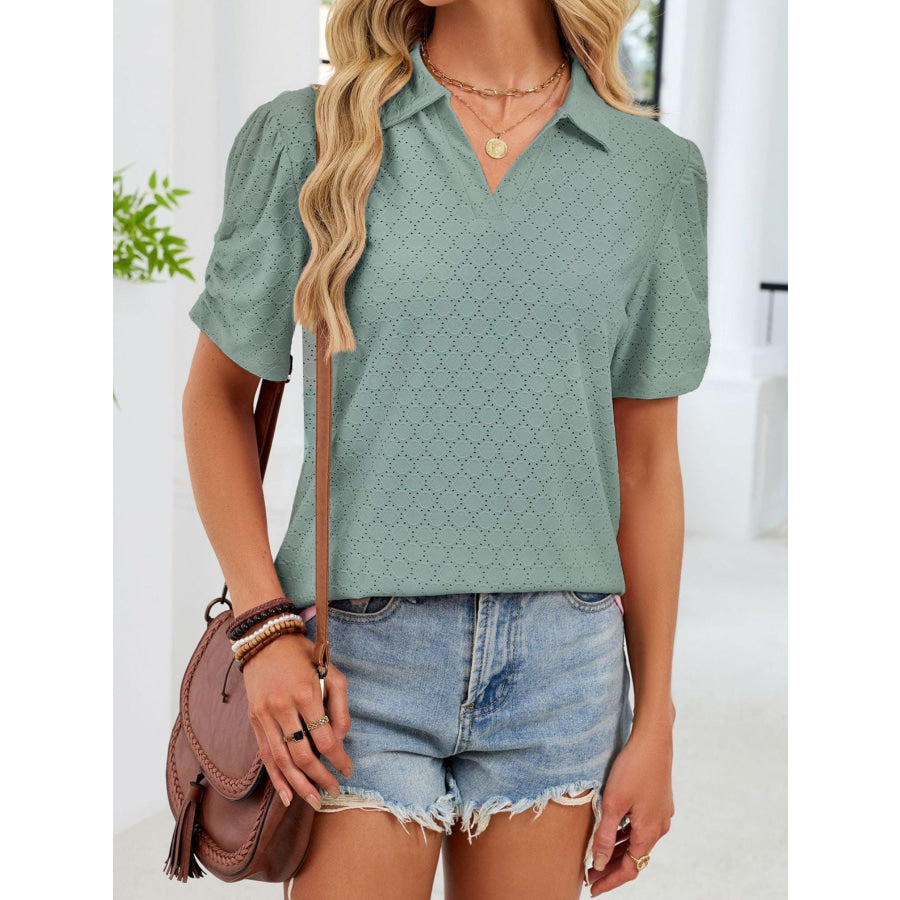 Eyelet Short Sleeve Blouse Apparel and Accessories