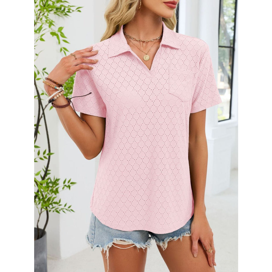 Eyelet Short Sleeve Blouse Apparel and Accessories