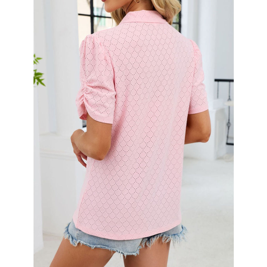 Eyelet Short Sleeve Blouse Apparel and Accessories