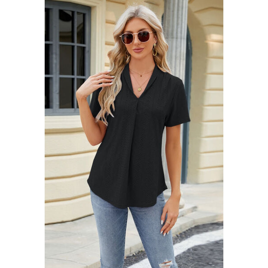 Eyelet Short Sleeve Blouse Apparel and Accessories