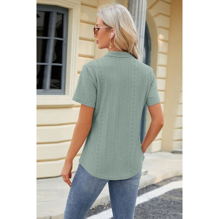 Eyelet Short Sleeve Blouse Apparel and Accessories