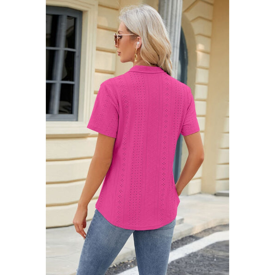 Eyelet Short Sleeve Blouse Apparel and Accessories