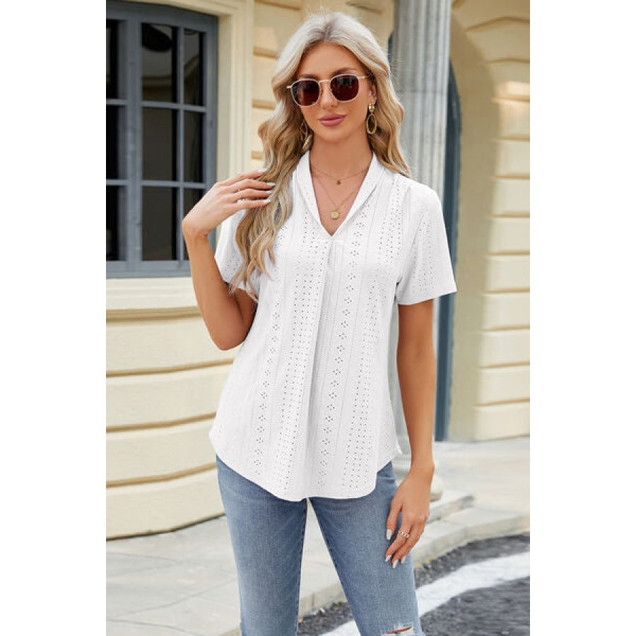 Eyelet Short Sleeve Blouse Apparel and Accessories