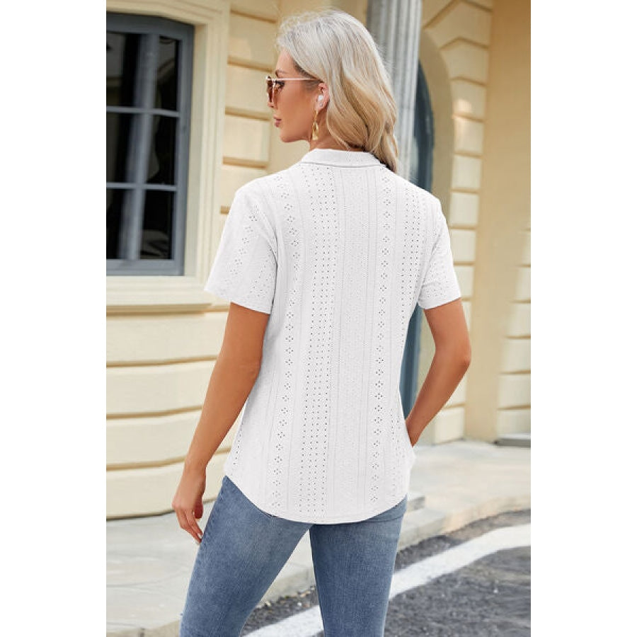 Eyelet Short Sleeve Blouse Apparel and Accessories