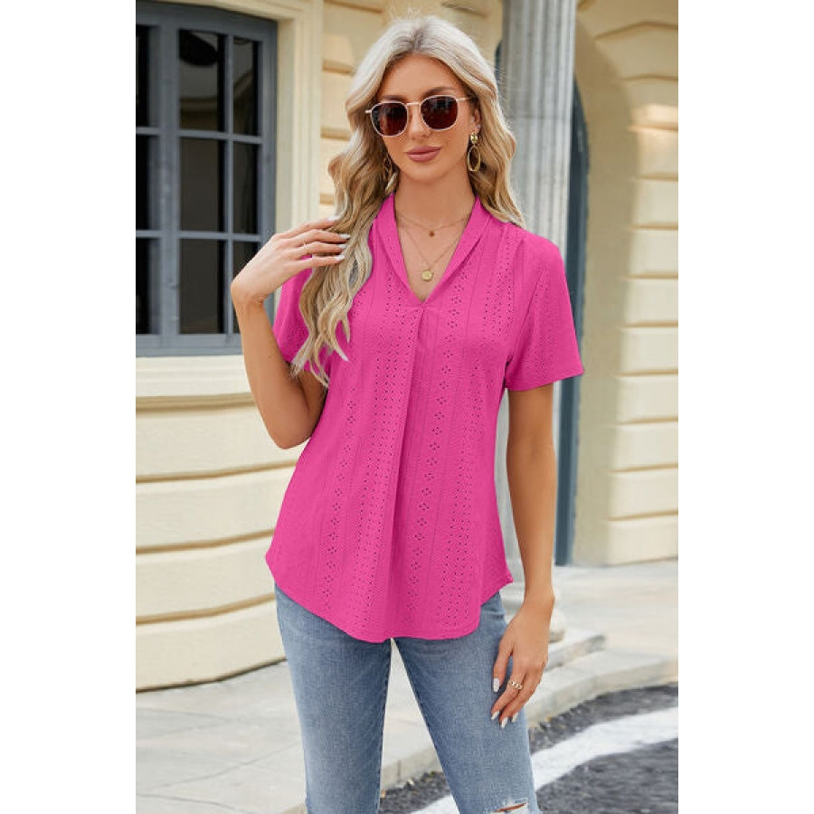 Eyelet Short Sleeve Blouse Apparel and Accessories