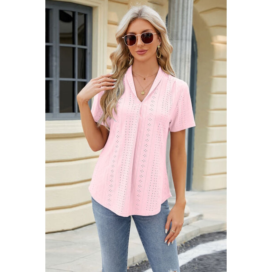 Eyelet Short Sleeve Blouse Apparel and Accessories