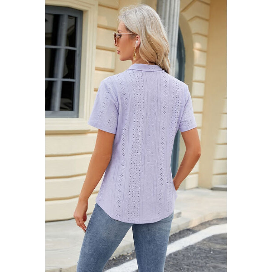 Eyelet Short Sleeve Blouse Apparel and Accessories